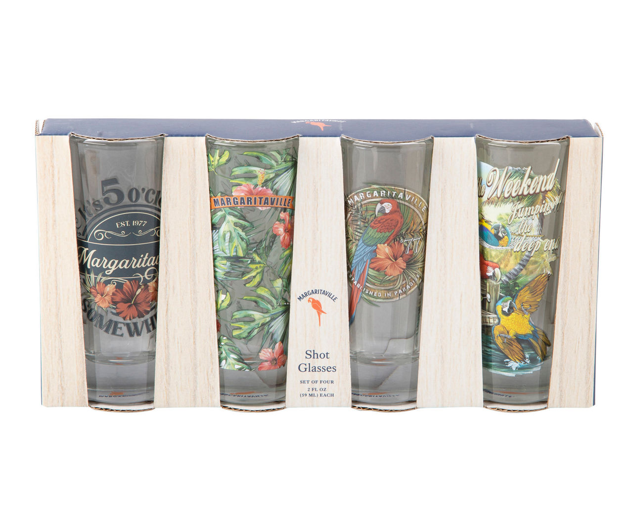 Margaritaville Green, Red & Blue Tropical 4Piece Shot Glass Set Big Lots