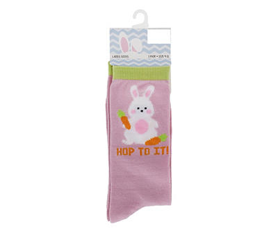 Women's "Hop To It" Pink Bunny Crew Socks