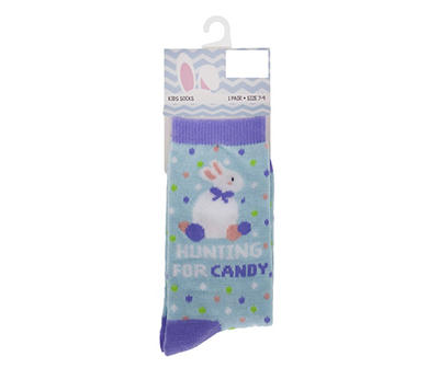 Kids' "Hunting For Candy" Blue Bunny Crew Socks
