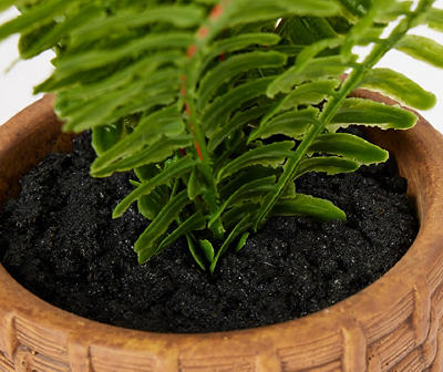 Blossom Green Artificial Fern Arrangement With Brown Weave Cement Pot