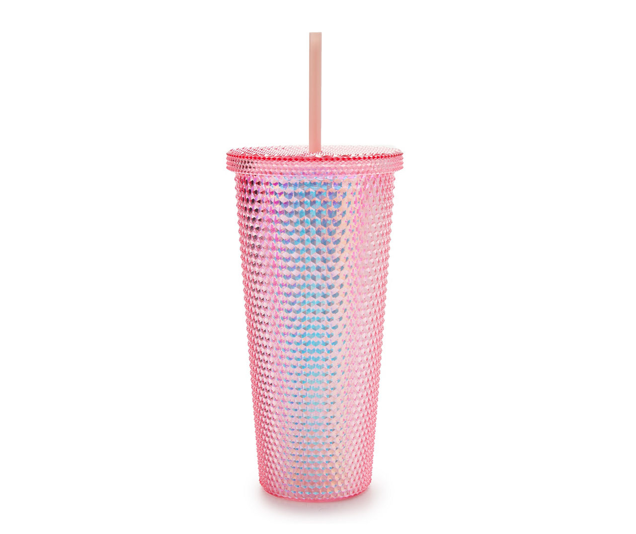 Blush Iridescent Cute Drink Tumbler - Travel Cup & Straw, 24oz 