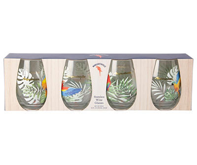 Green & Multi-Color Parrot 20-Oz. Stemless Wineglass, 4-Pack
