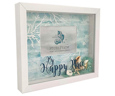 Grecian Getaway White & Blue Shell Shadow Box Picture Frame, (4