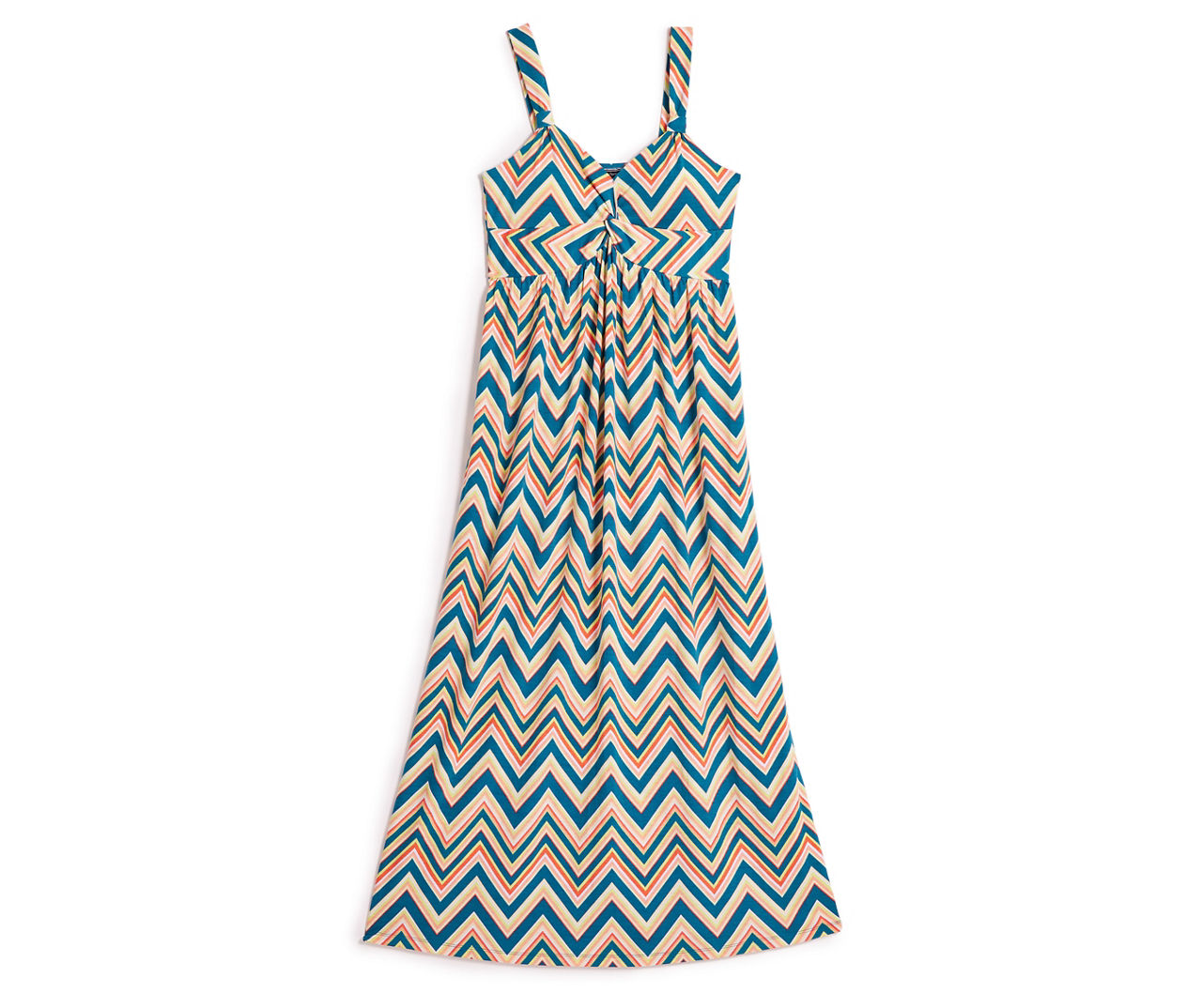 Women's Size 2X-Large Blue & Coral Chevron Twist-Front Maxi Dress