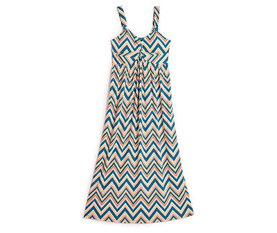 Allison Brittney Women's Blue & Coral Chevron Twist-Front Maxi Dress