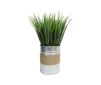 10.75" Artificial Grass Plant in Burlap Galvanized Pot