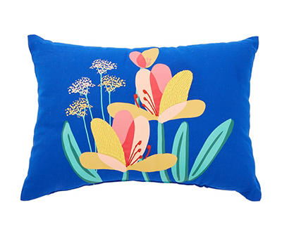 Blossom Blue & Yellow Floral Rectangle Throw Pillow