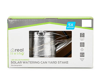 Silver Solar Watering Can Yard Stake
