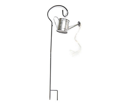 Silver Solar Watering Can Yard Stake