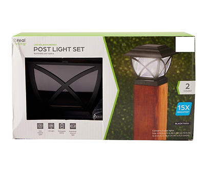 Black Finish LED Solar Post Light Set, 2-Pack