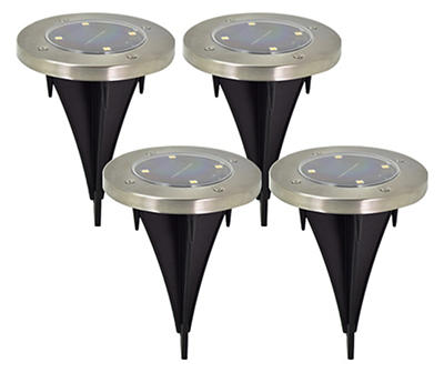 Silver Solar Disc Pathway Lights, 4-Pack