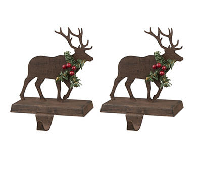 Berry & Greenery Reindeer Stocking Holders, 2-Pack