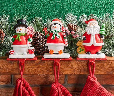 Santa, Snowman & Penguin 3-Piece Resin Stocking Holder Set