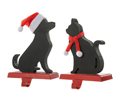 Black Dog & Cat 2-Piece Stocking Holder Set