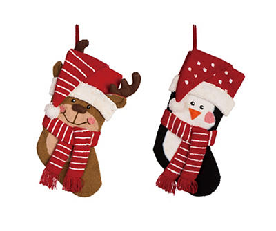 Penguin & Reindeer 3D Hooked Stockings, 2-Pack