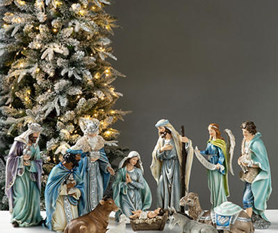 Blue Nativity Scene 12-Piece Resin Figurine Set