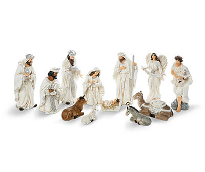 Ivory Nativity Scene 12-Piece Resin Figurine Set