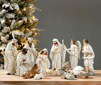 Ivory Nativity Scene 12-Piece Resin Figurine Set