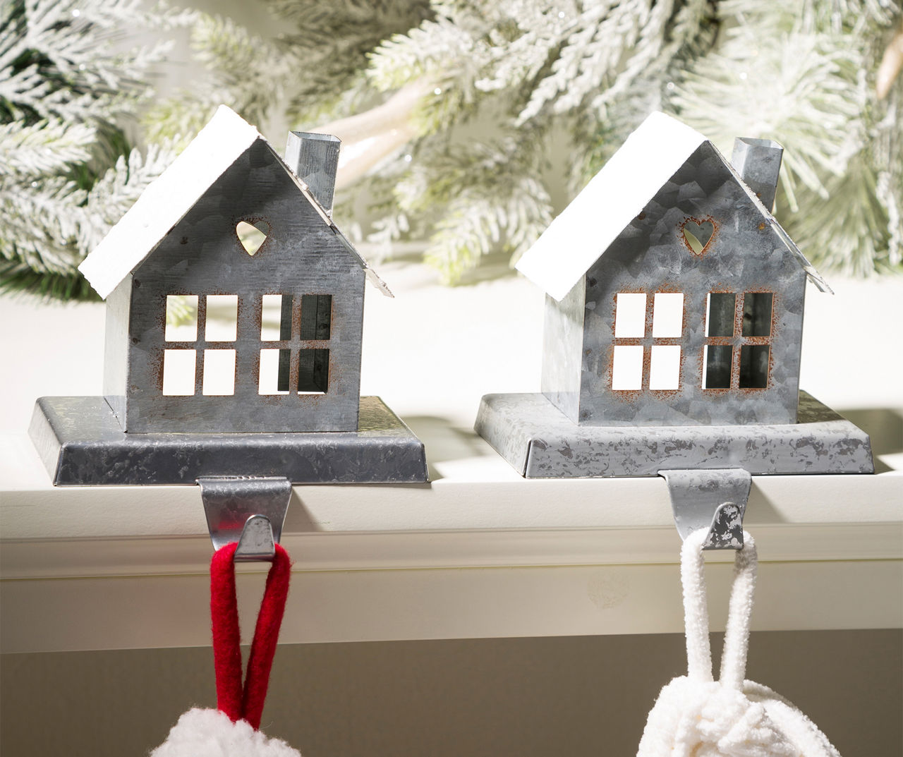 Galvanized House Stocking Holders, 2-Pack