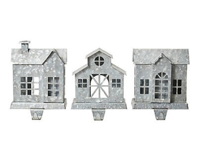Galvanized House 3-Piece Stocking Holder Set