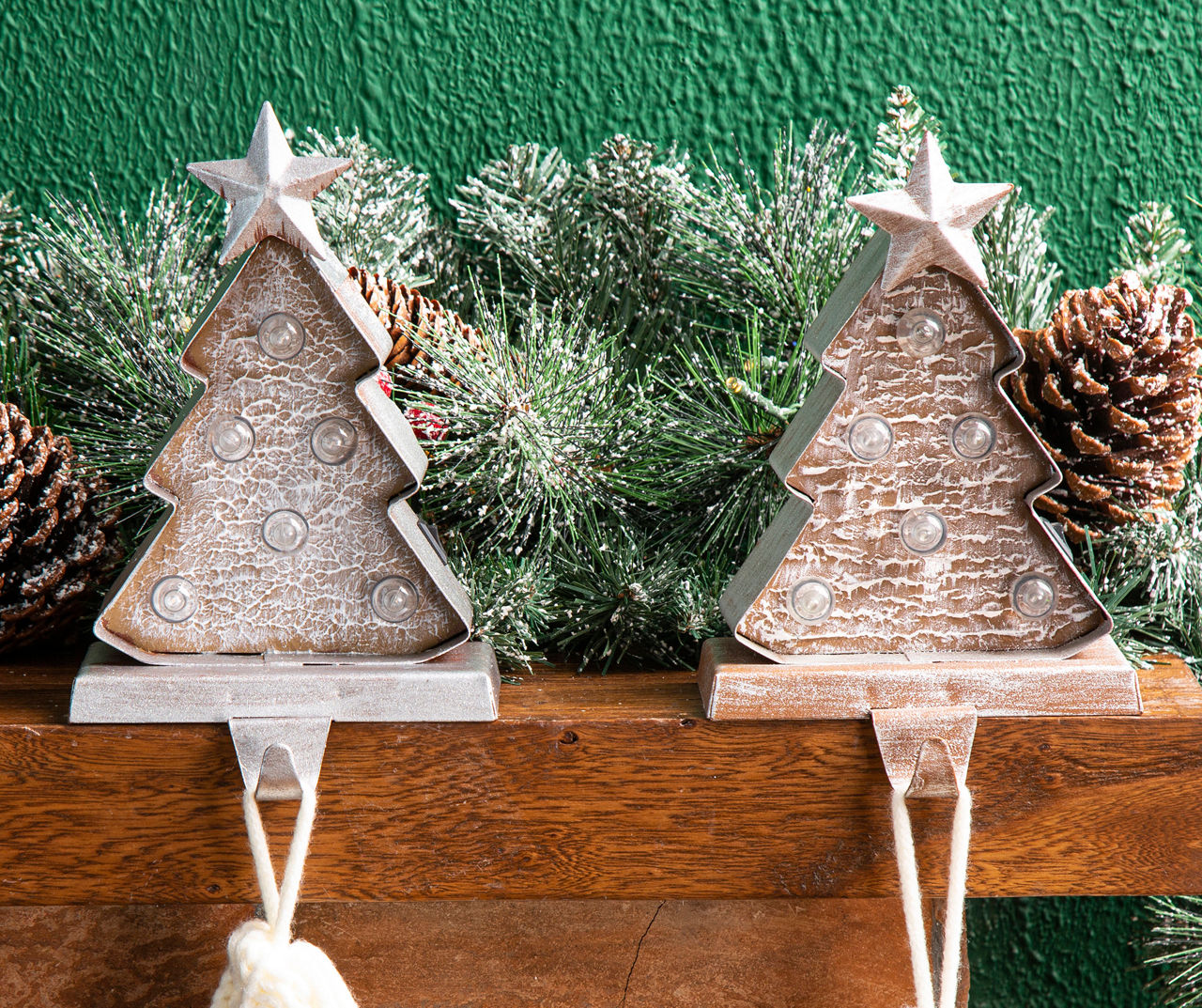 Galvanized Tree LED Stocking Holders, 2-Pack
