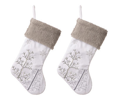 Silver Sequin Tree & Snowflake Stockings, 2-Pack