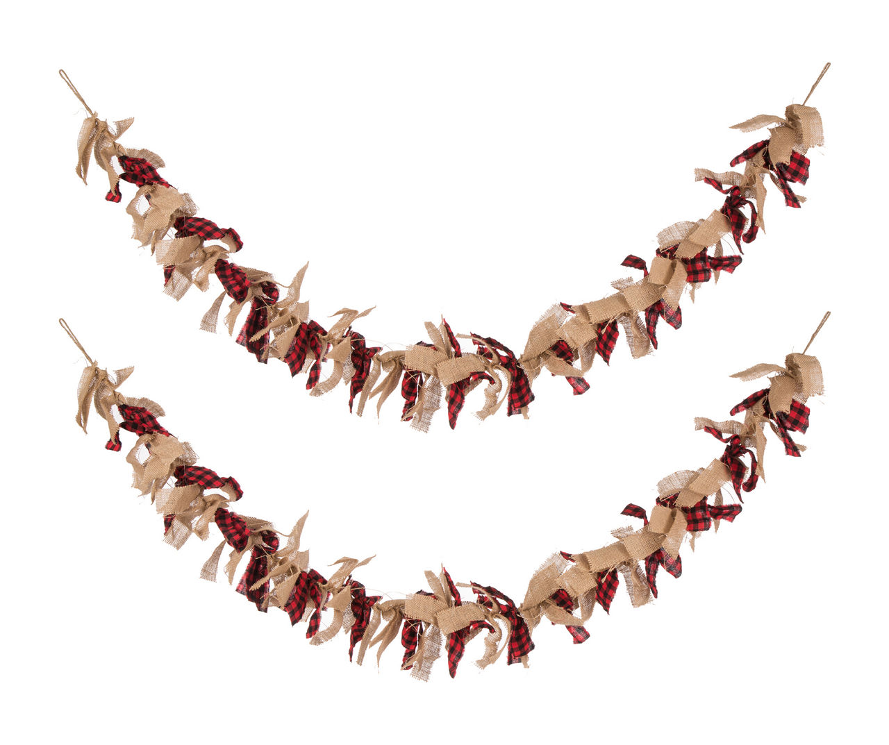 6' Red Plaid & Burlap Fabric Tie Garland, 2-Pack