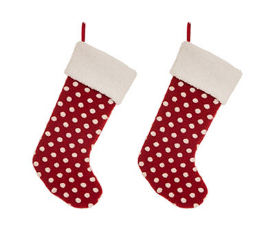 Red & White Pom-Pom Stockings, 2-Pack