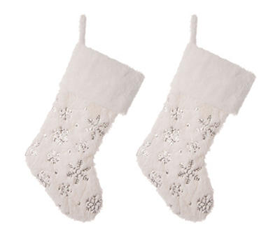 White Plush & Snowflake Stockings, 2-Pack