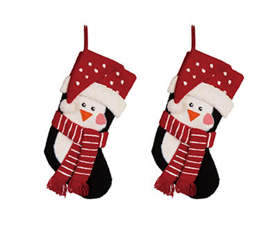 Penguin 3D Hooked Stockings, 2-Pack