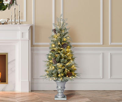 4' Snow Sprinkle & Pinecone Pre-Lit LED Christmas Urn Tree