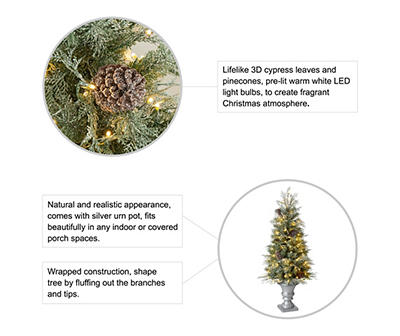 4' Snow Sprinkle & Pinecone Pre-Lit LED Christmas Urn Tree