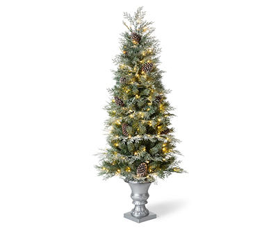5' Snow Sprinkle & Pinecone Pre-Lit LED Artificial Christmas Urn Tree