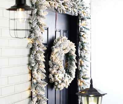 Snow Flocked 3-Piece Pre-Lit LED Wreath & Garland Set