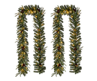 9' Pinecone Pre-Lit LED Garland, 2-Pack