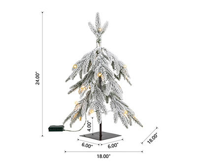 2' Flocked  Down Swept Wrapped Pre-Lit LED Artificial Christmas Trees, 2-Pack