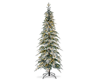 7.5' Flocked Spruce Pencil Pre-Lit LED Artificial Christmas Tree
