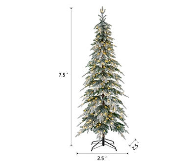 7.5' Flocked Spruce Pencil Pre-Lit LED Artificial Christmas Tree