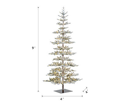 9' Flocked Pine Slim Pre-Lit LED Artificial Christmas Tree