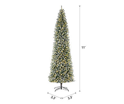 11' Flocked Fir Pencil Pre-Lit LED Artificial Christmas Tree