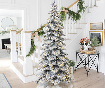 9' Flocked Layered Spruce Pre-Lit LED Artificial Christmas Tree