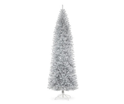 9' Silver Tinsel Unlit Artificial Christmas Tree