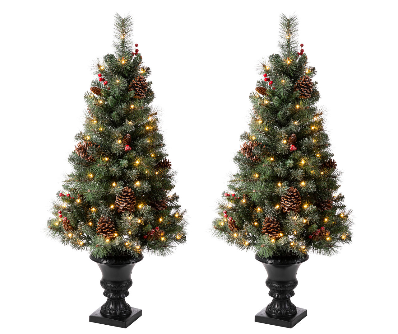 Glitzhome 4' Flocked Pine & Berry PreLit LED Artificial Christmas Urn