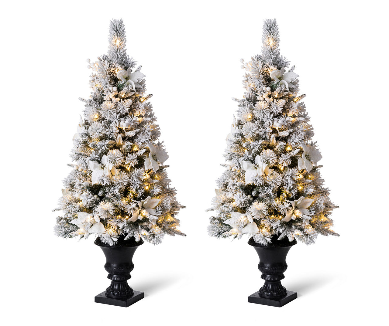 Glitzhome 4' Flocked Poinsettia PreLit LED Artificial Christmas Urn