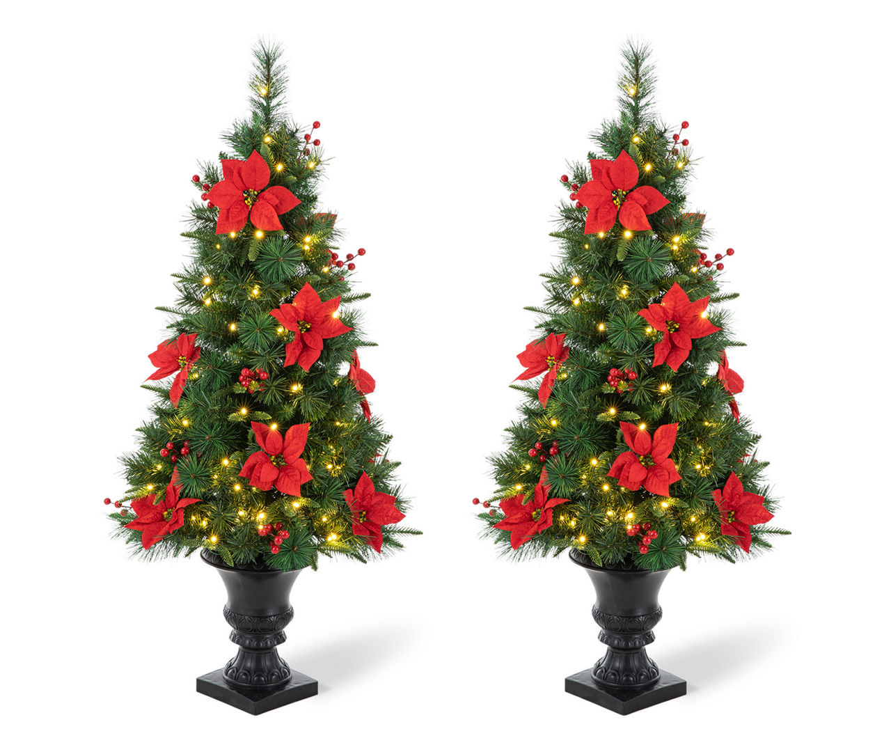 Glitzhome 4' Poinsettia & Berry PreLit LED Artificial Christmas Urn