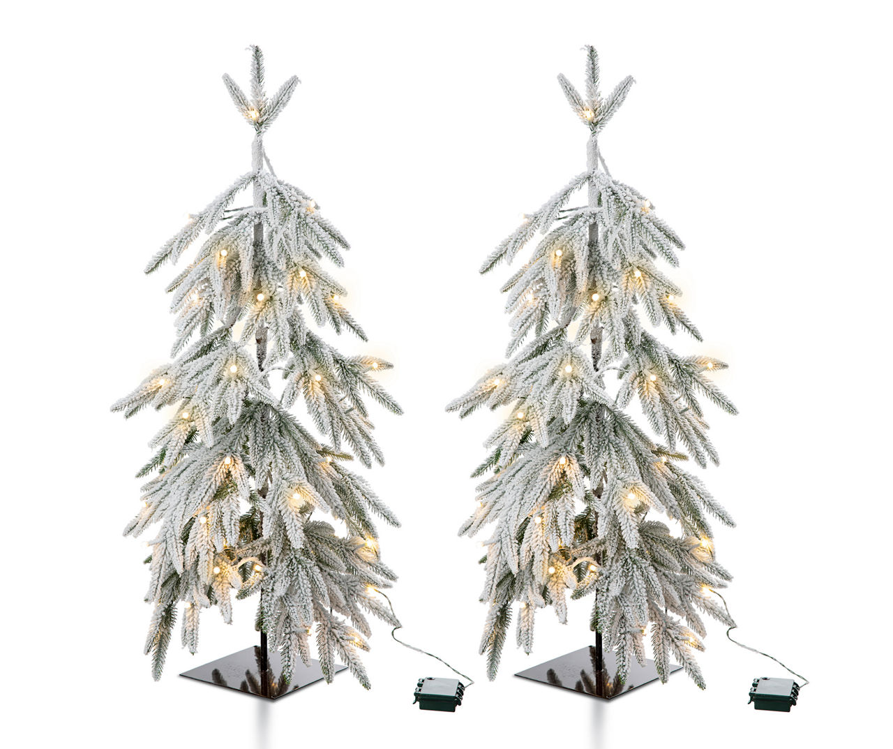 Glitzhome 3' Flocked Down Swept Wrapped PreLit LED Artificial