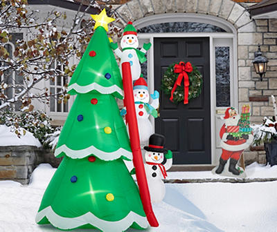 Glitzhome 7.8' Inflatable LED Snowman Family & Tree | Big Lots