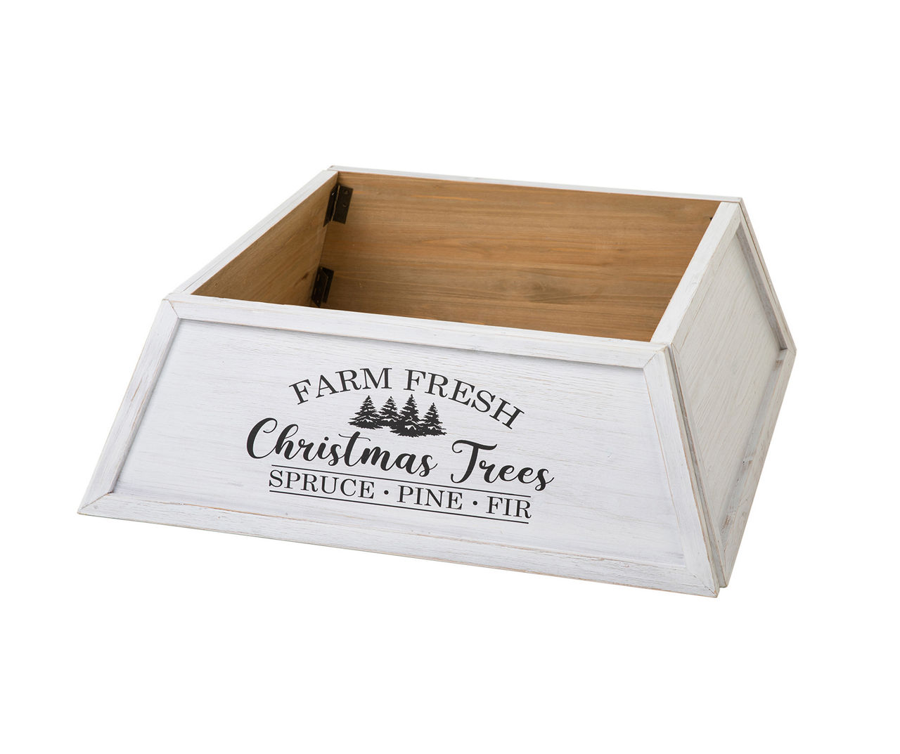 Glitzhome "Farm Fresh Christmas Trees" White Wooden Tree Box Collar