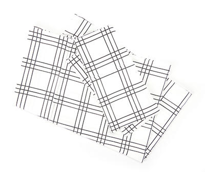 White & Black Grid Plaid Queen 4-Piece Microfiber Sheet Set