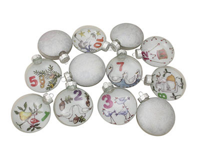 Clear 12 Days of Christmas Disc Glass Ornament Set